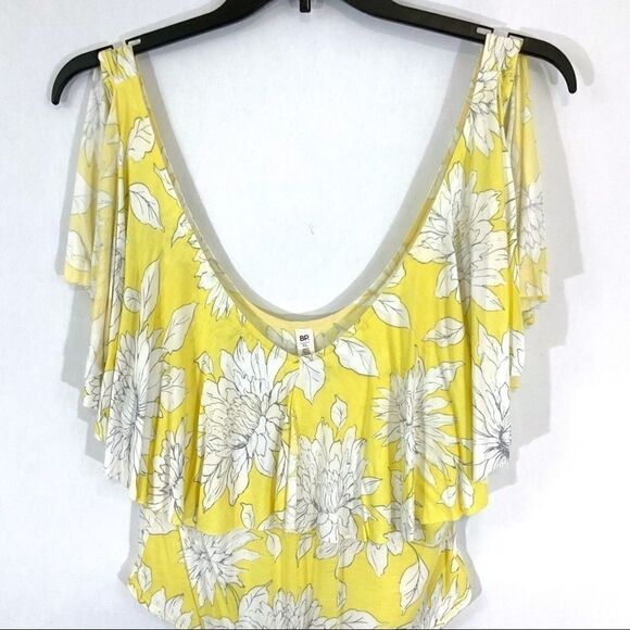 BP floral ruffle deep V neck bodysuit yellow white size XL NWT - Picture 2 of 7